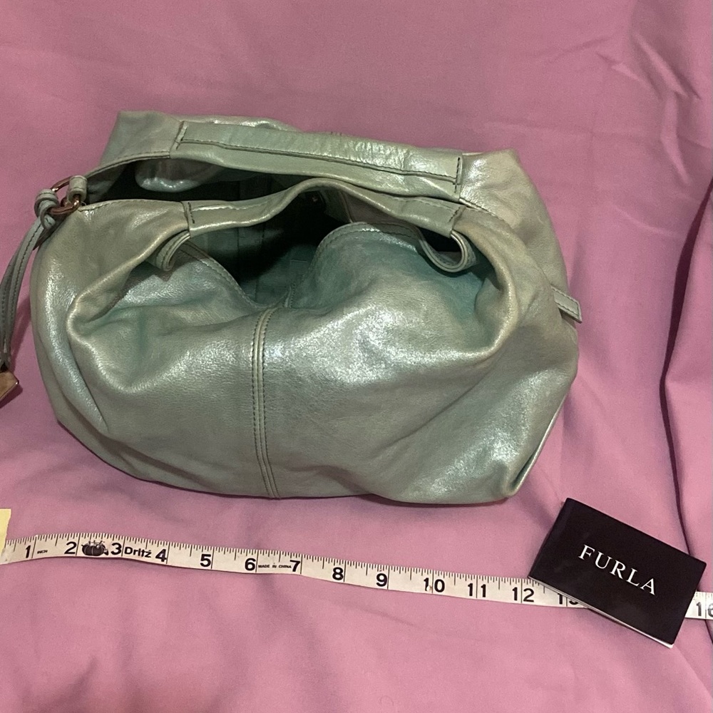 Leather small Hobo. Shimmery leather ,Tiffany green